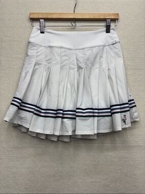 Fore All | small Pleated White Tennis Skirt with Stripe Trim